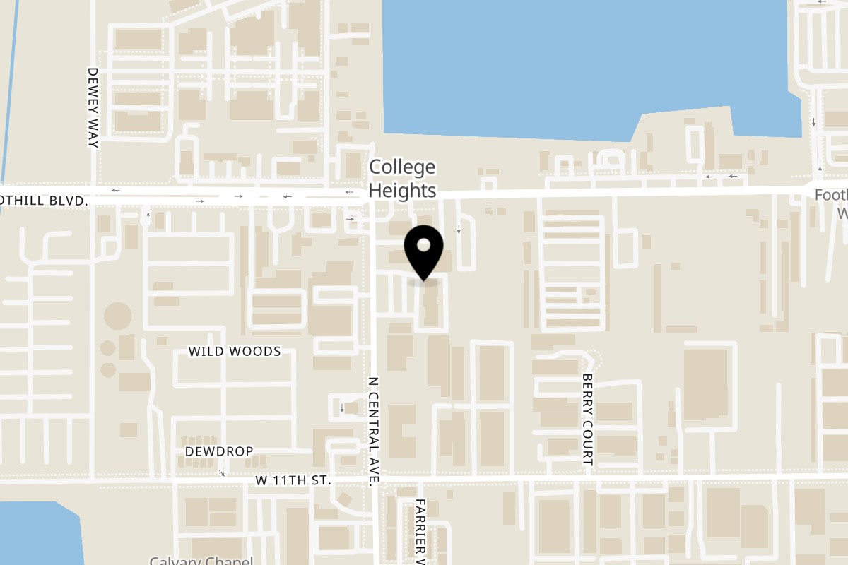 Map showing the location of LE Chef Mediterranean on 930 N Central Ave in Upland